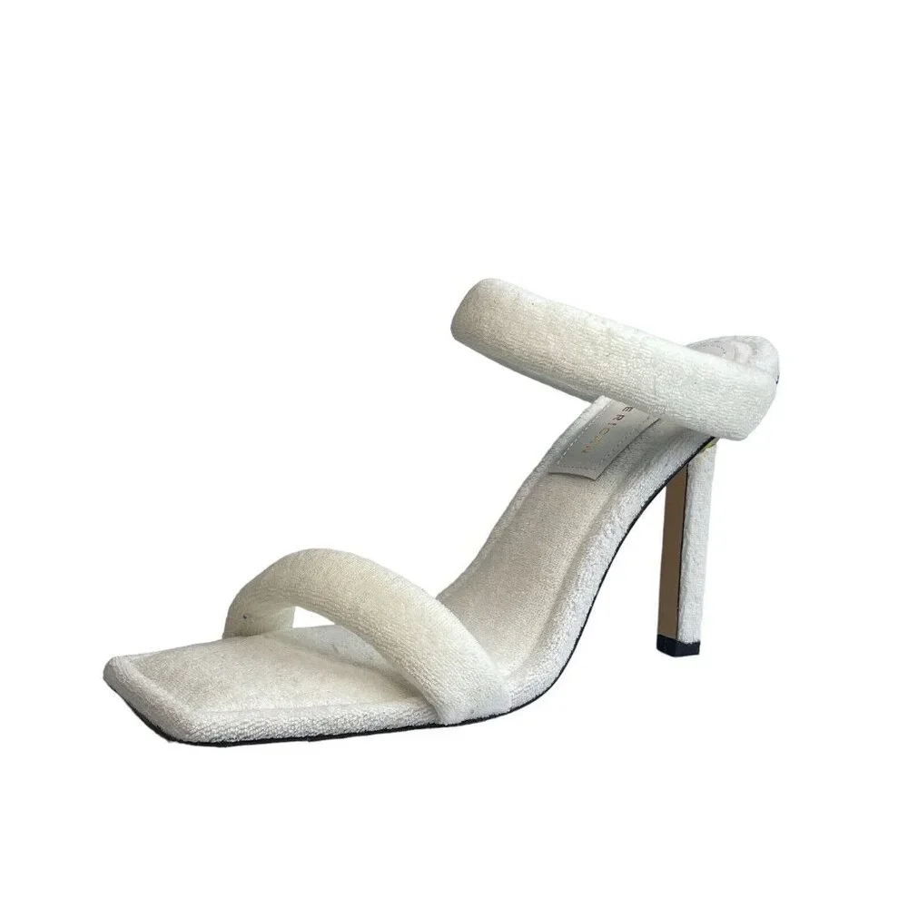 Good American Women Size 9 Heels White Terry GA354T-X NEW Kardashian Gold Accent - Picture 7 of 12